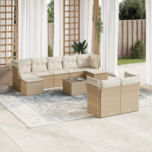 10-delige Loungeset met kussens poly rattan beige is nu te koop bij PeponiXL, paradijselijk wonen!