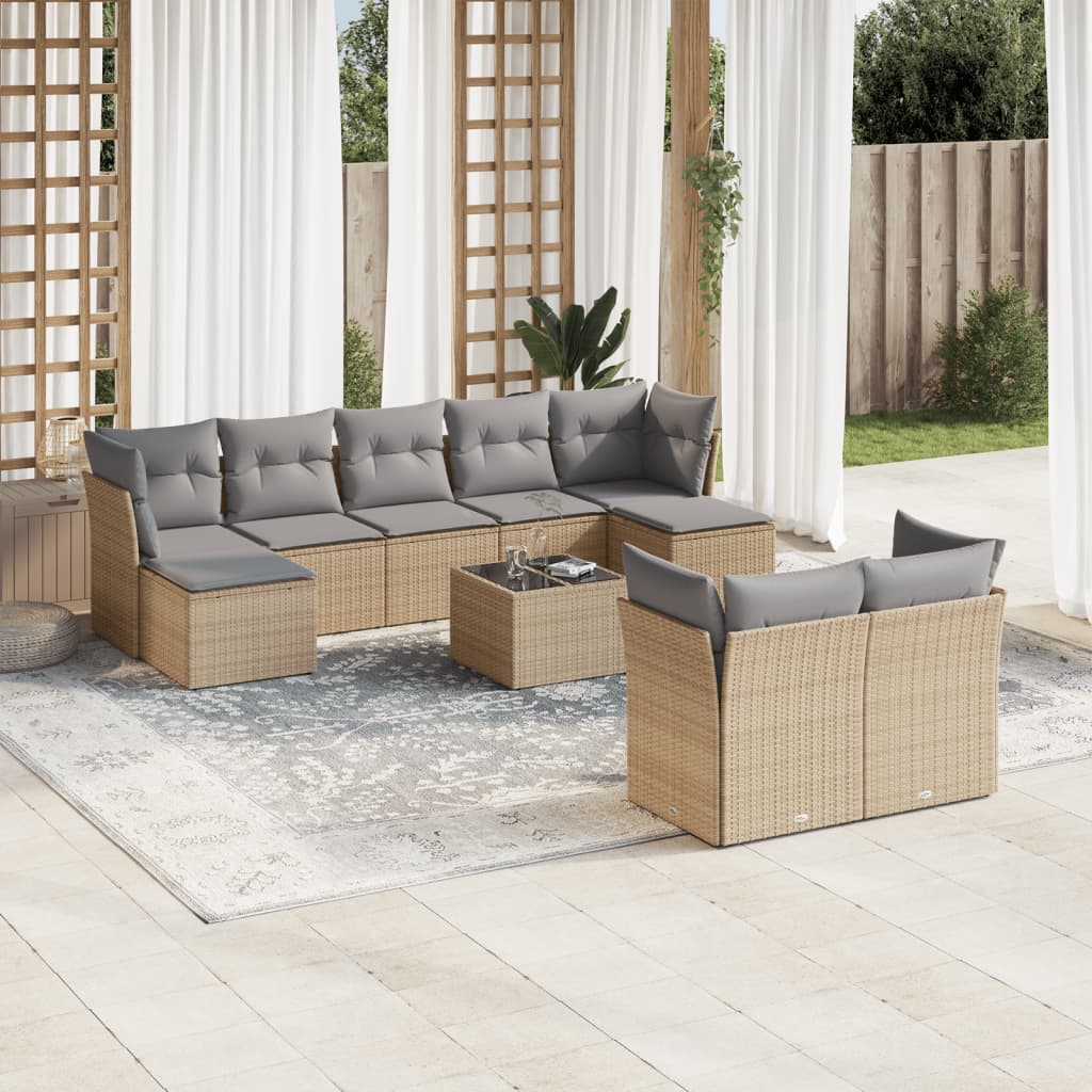 10-delige Loungeset met kussens poly rattan beige is nu te koop bij PeponiXL, paradijselijk wonen!