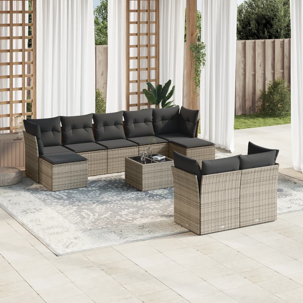 10-delige Loungeset met kussens poly rattan grijs is nu te koop bij PeponiXL, paradijselijk wonen!