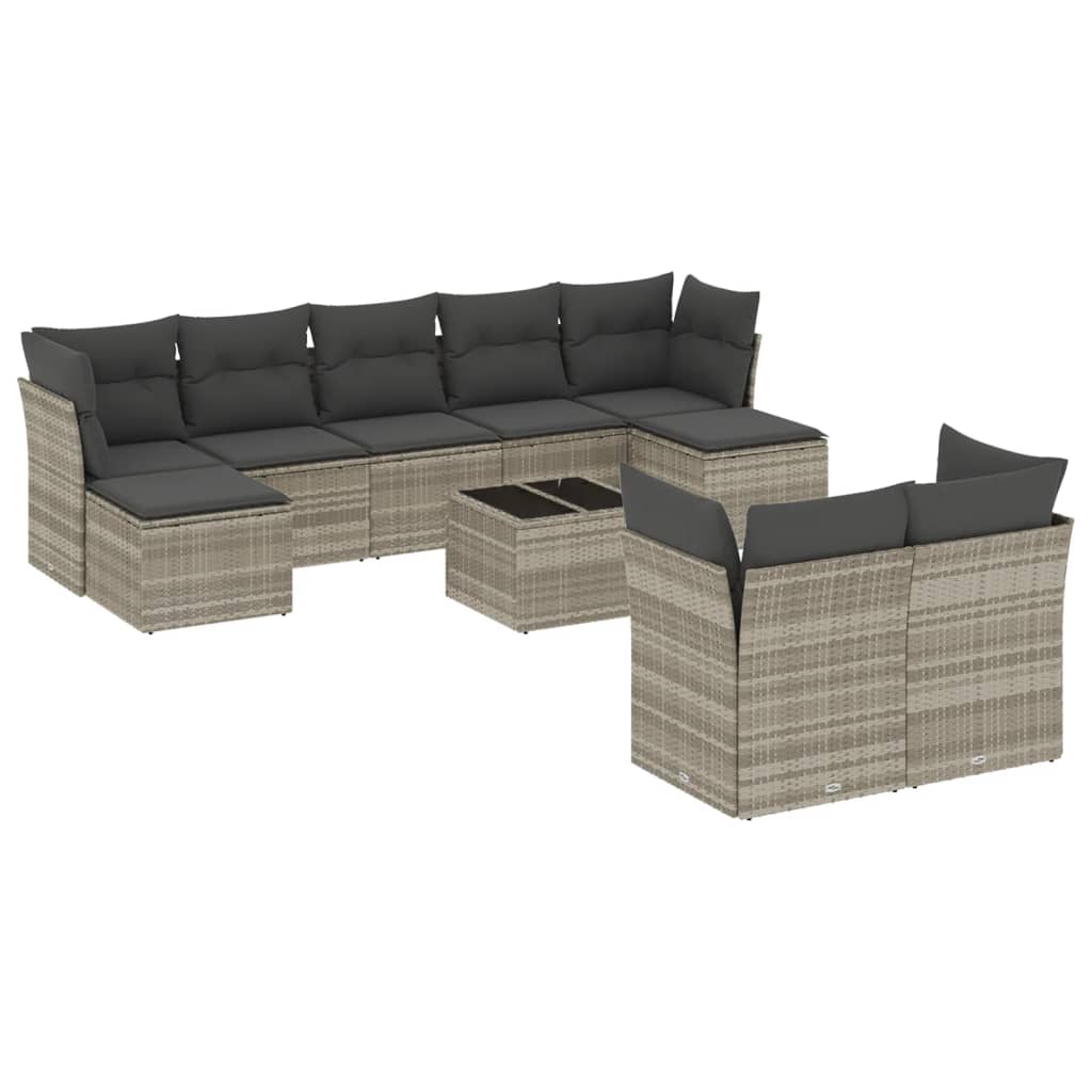 10-delige Loungeset met kussens poly rattan lichtgrijs is nu te koop bij PeponiXL, paradijselijk wonen!