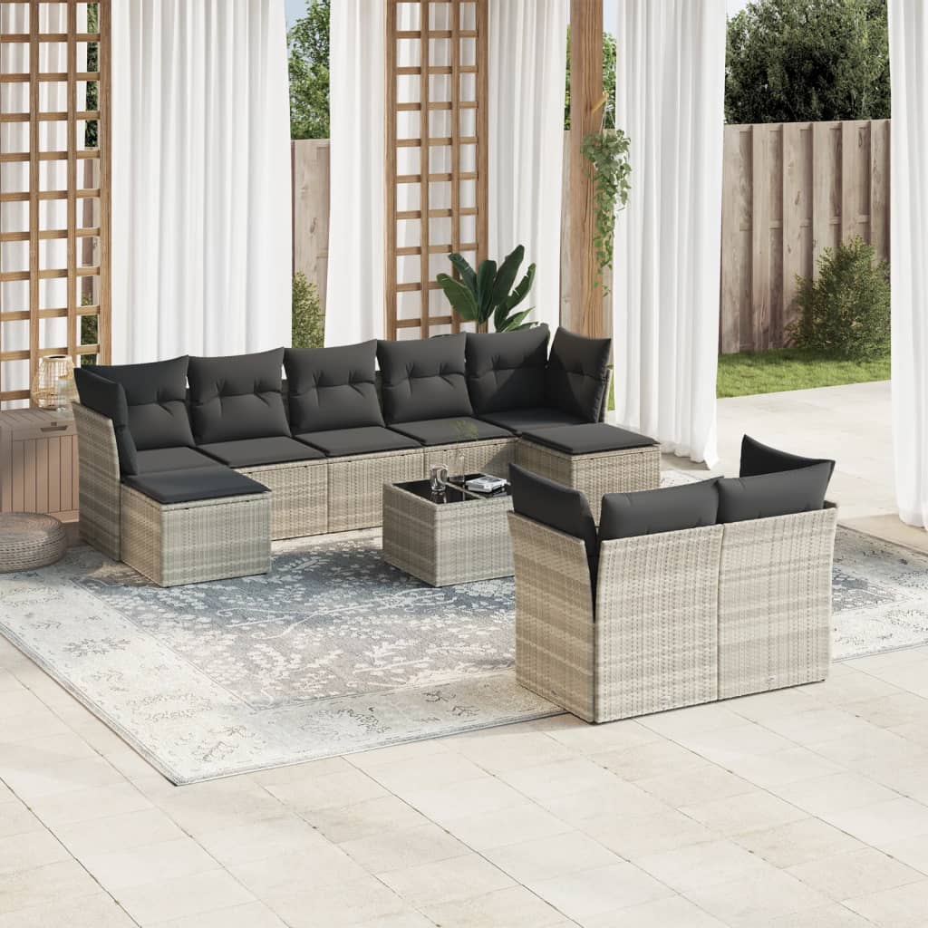 10-delige Loungeset met kussens poly rattan lichtgrijs is nu te koop bij PeponiXL, paradijselijk wonen!