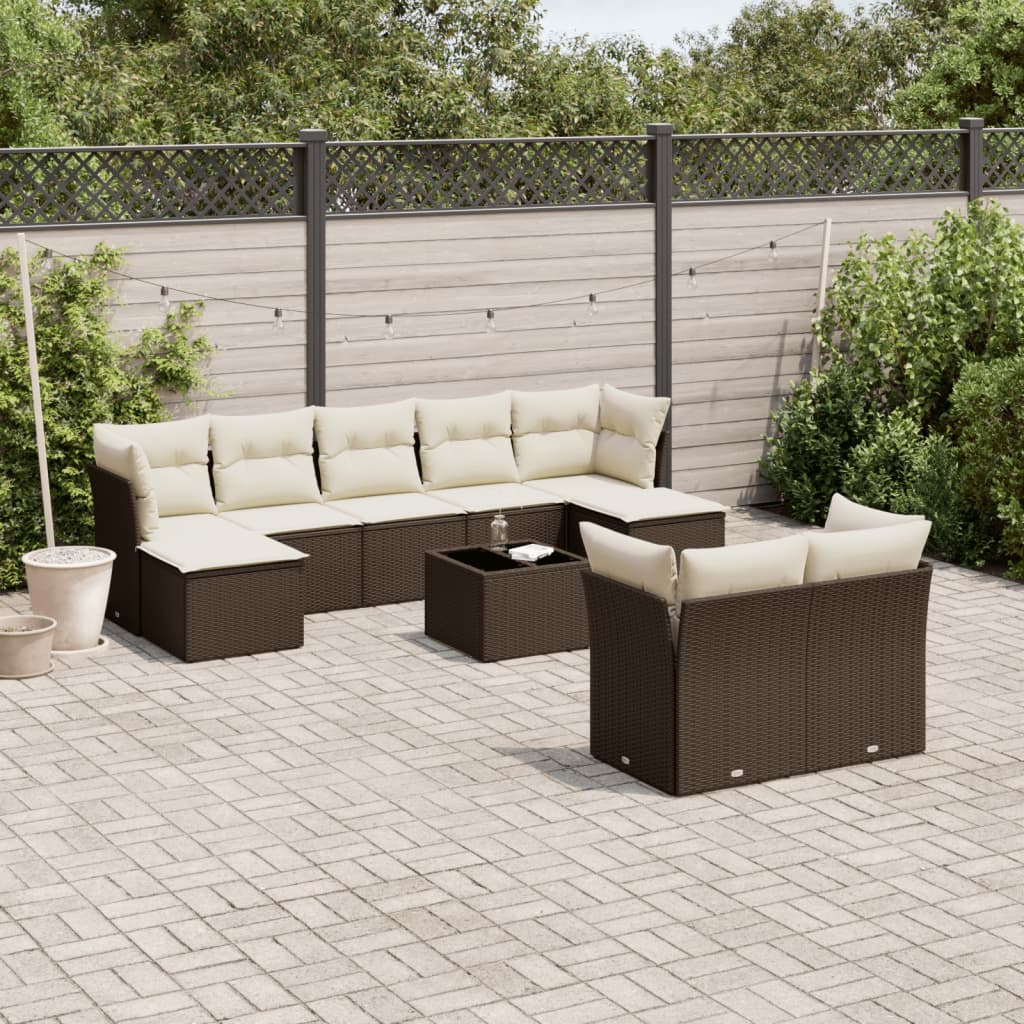 10-delige Loungeset met kussens poly rattan bruin is nu te koop bij PeponiXL, paradijselijk wonen!
