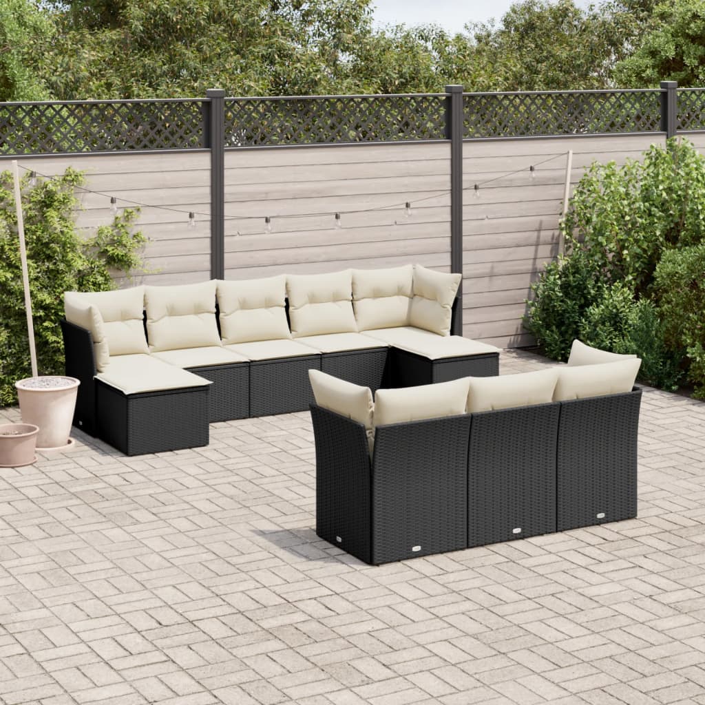 10-delige Loungeset met kussens poly rattan zwart is nu te koop bij PeponiXL, paradijselijk wonen!