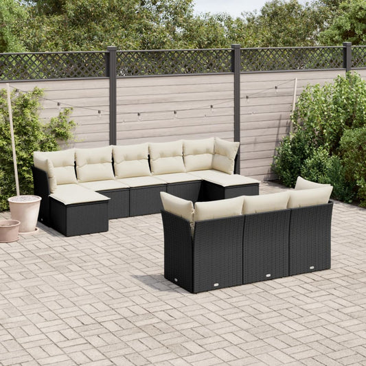 10-delige Loungeset met kussens poly rattan zwart is nu te koop bij PeponiXL, paradijselijk wonen!