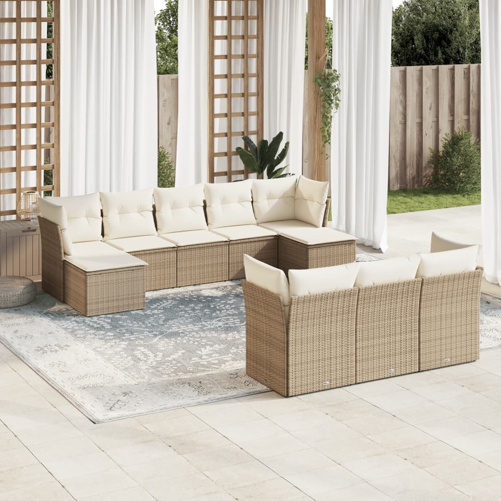 10-delige Loungeset met kussens poly rattan beige is nu te koop bij PeponiXL, paradijselijk wonen!