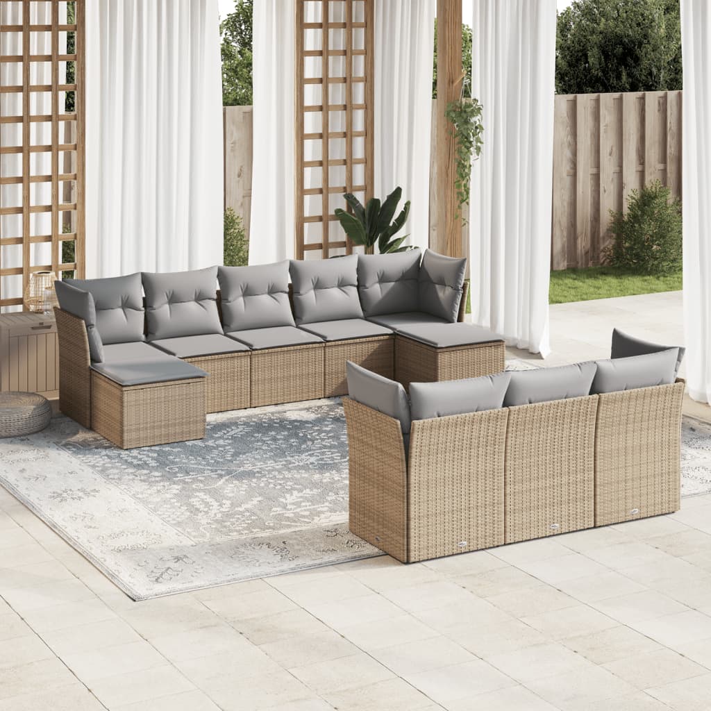 10-delige Loungeset met kussens poly rattan beige is nu te koop bij PeponiXL, paradijselijk wonen!