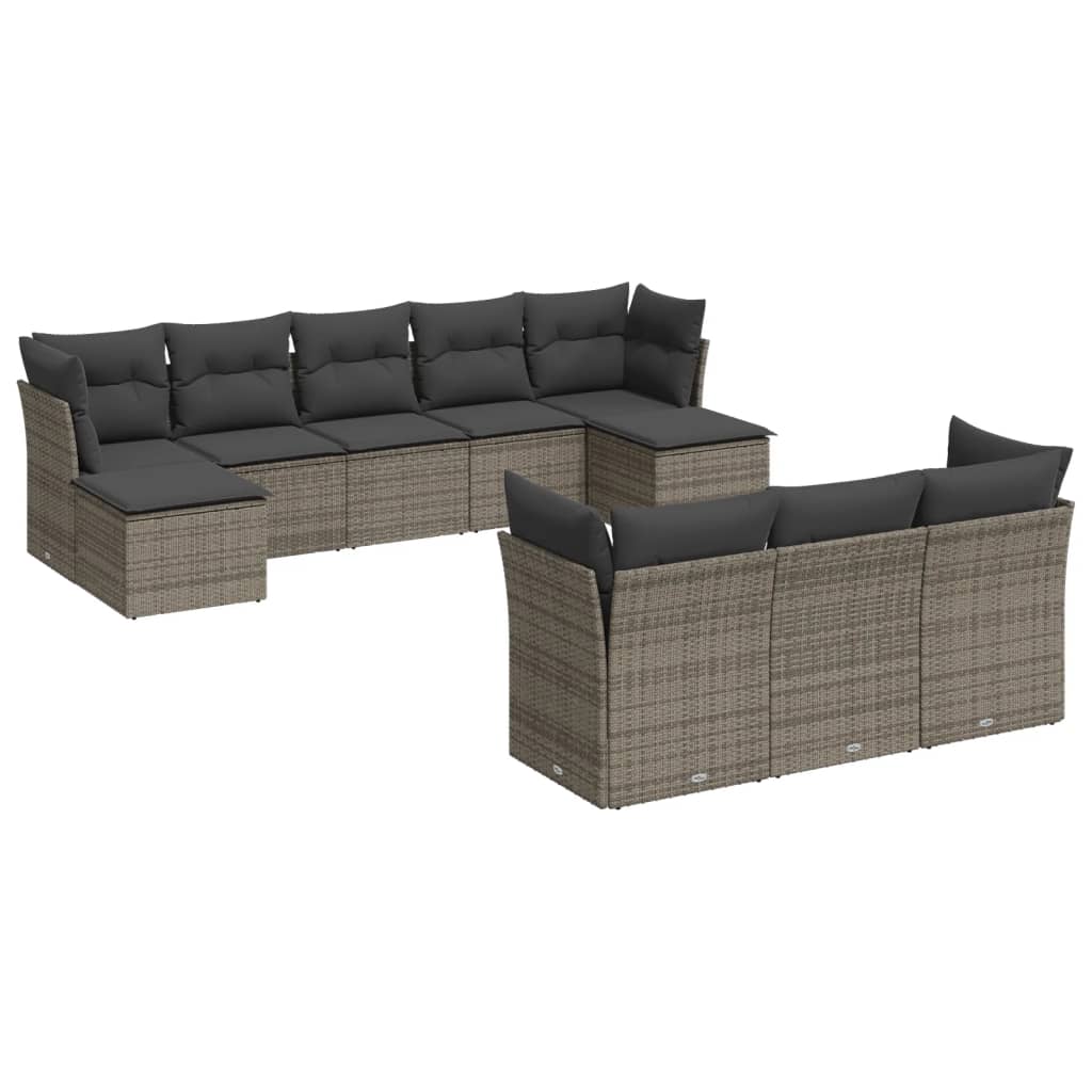 10-delige Loungeset met kussens poly rattan grijs is nu te koop bij PeponiXL, paradijselijk wonen!