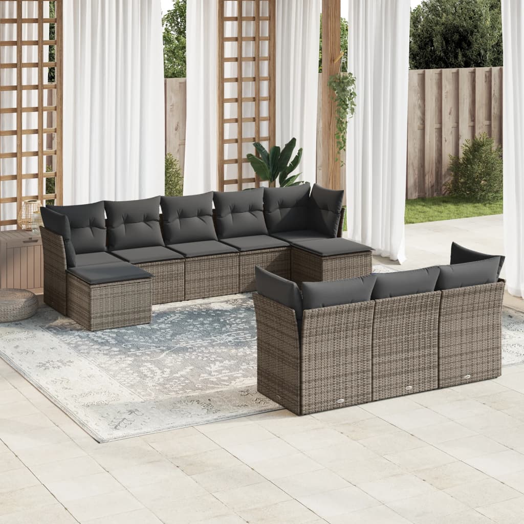 10-delige Loungeset met kussens poly rattan grijs is nu te koop bij PeponiXL, paradijselijk wonen!