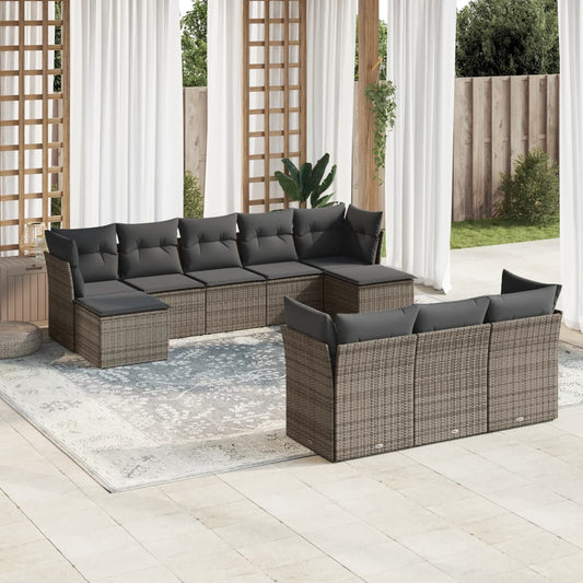 10-delige Loungeset met kussens poly rattan grijs is nu te koop bij PeponiXL, paradijselijk wonen!