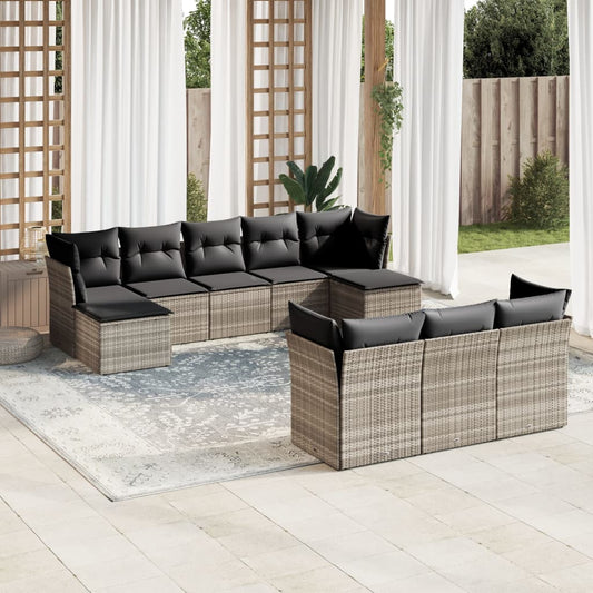 10-delige Loungeset met kussens poly rattan lichtgrijs is nu te koop bij PeponiXL, paradijselijk wonen!