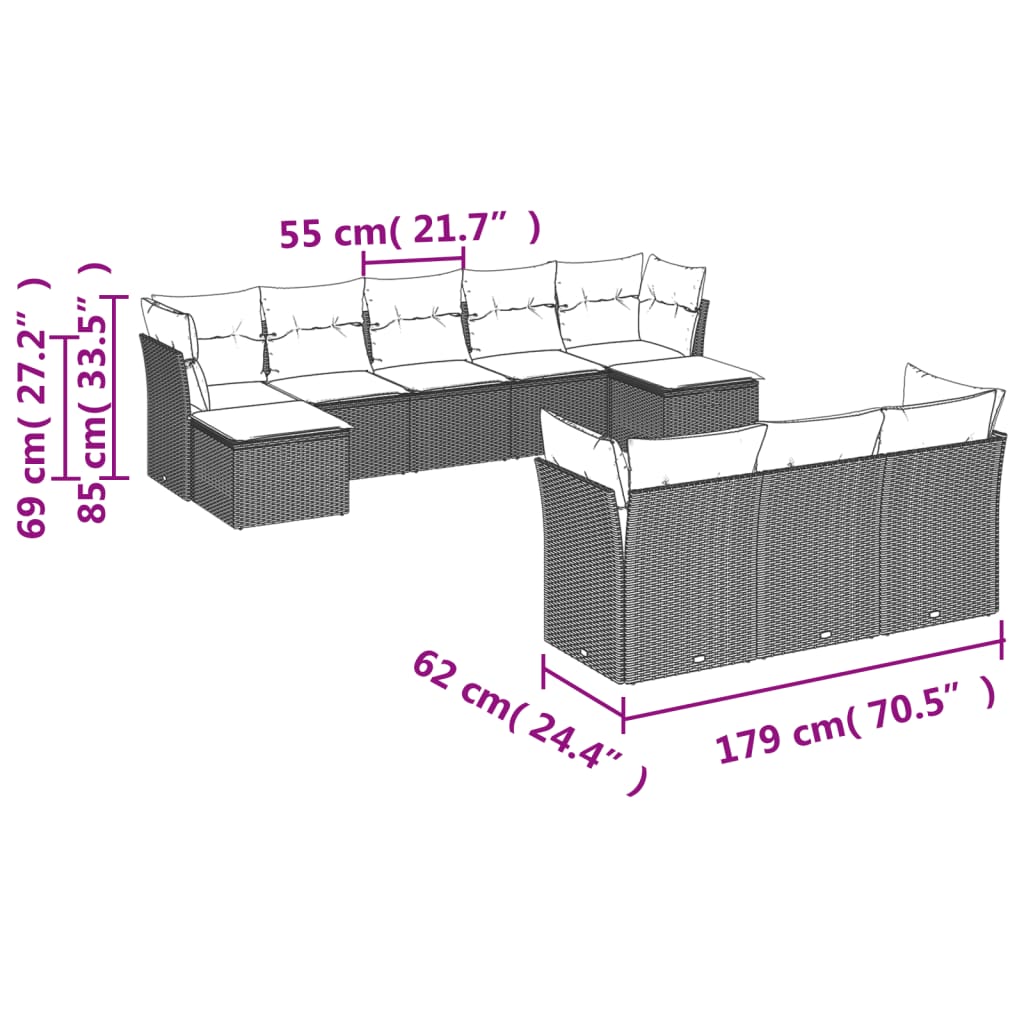 10-delige Loungeset met kussens poly rattan bruin is nu te koop bij PeponiXL, paradijselijk wonen!