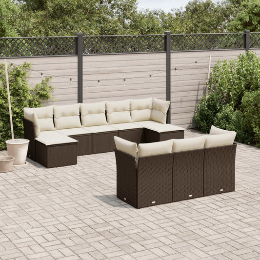 10-delige Loungeset met kussens poly rattan bruin is nu te koop bij PeponiXL, paradijselijk wonen!