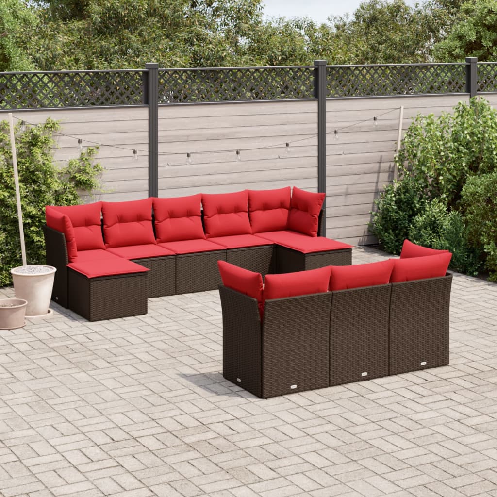 10-delige tuinbankset met kussens, bruin polyrotan is nu te koop bij PeponiXL, paradijselijk wonen!