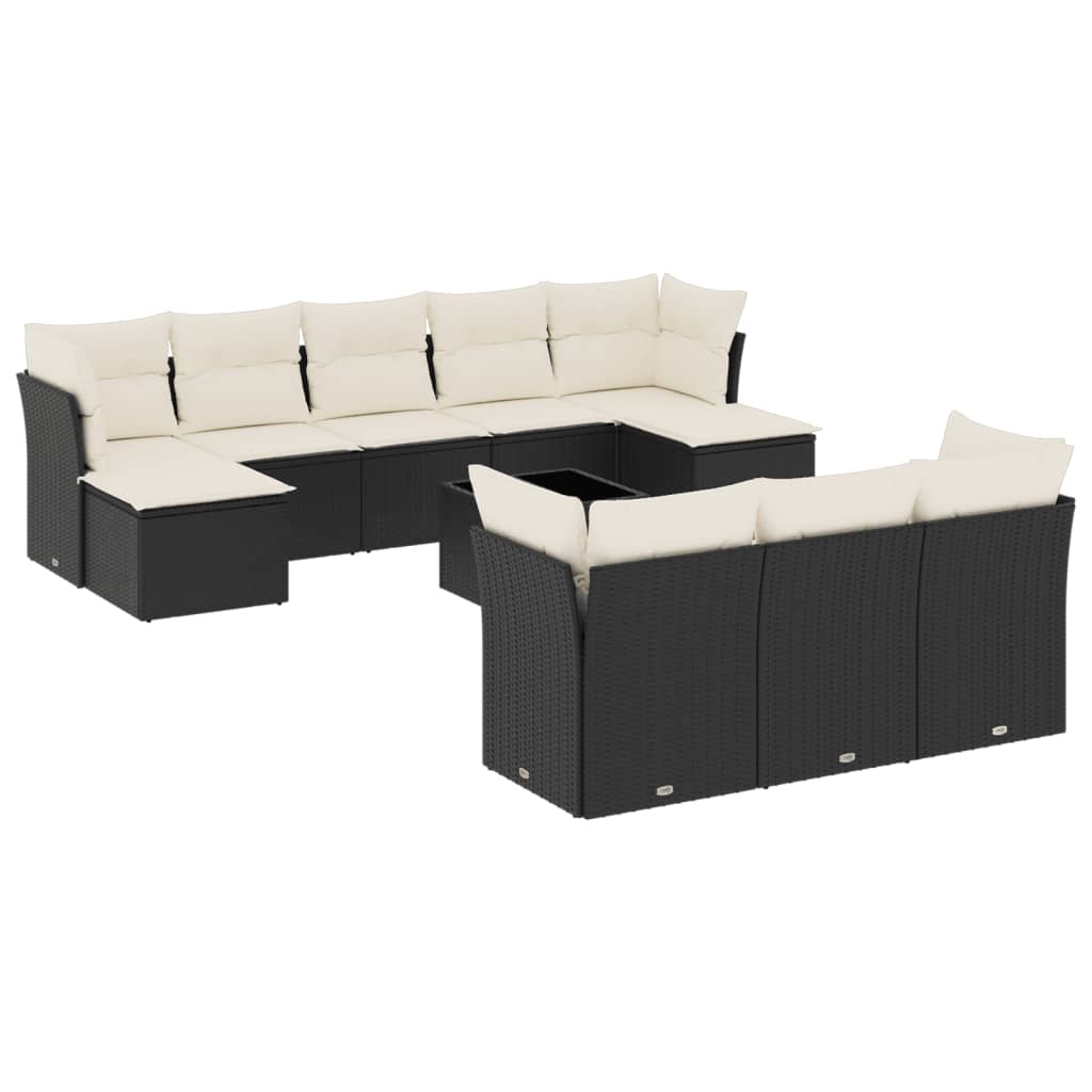 11-delige Loungeset met kussens poly rattan zwart is nu te koop bij PeponiXL, paradijselijk wonen!