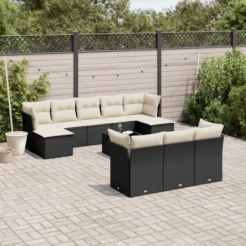 11-delige Loungeset met kussens poly rattan zwart is nu te koop bij PeponiXL, paradijselijk wonen!
