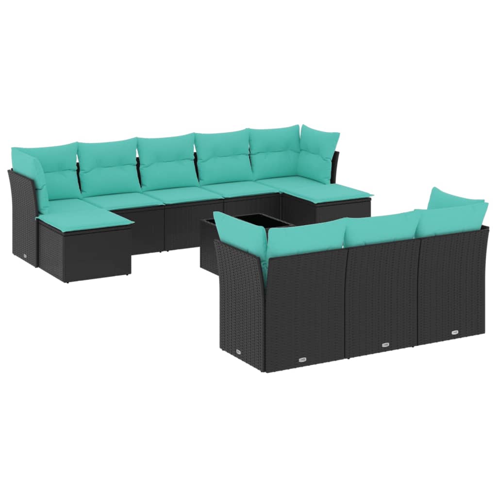 11-delige tuinbankset met kussens, zwart polyrotan is nu te koop bij PeponiXL, paradijselijk wonen!