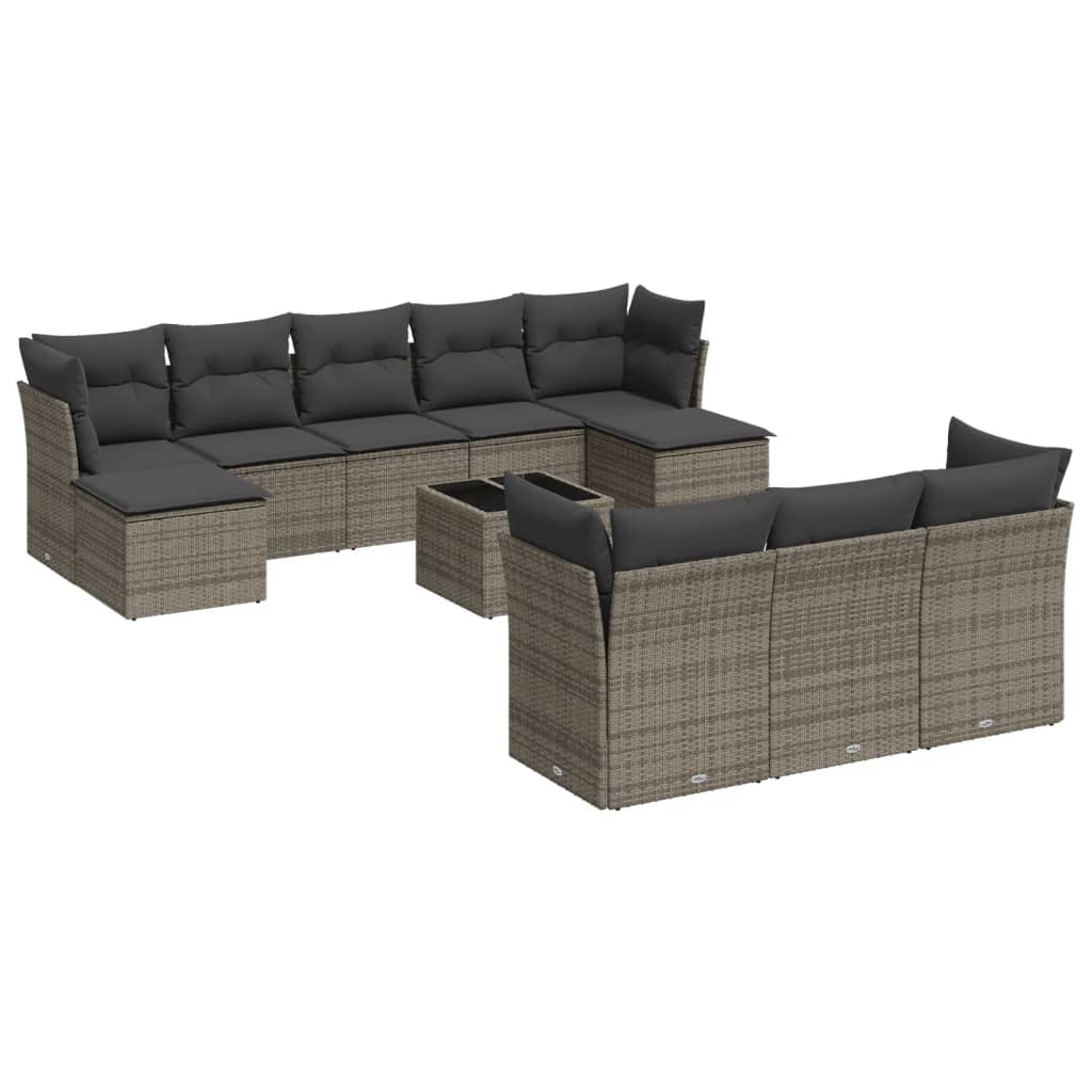 11-delige Loungeset met kussens poly rattan grijs is nu te koop bij PeponiXL, paradijselijk wonen!