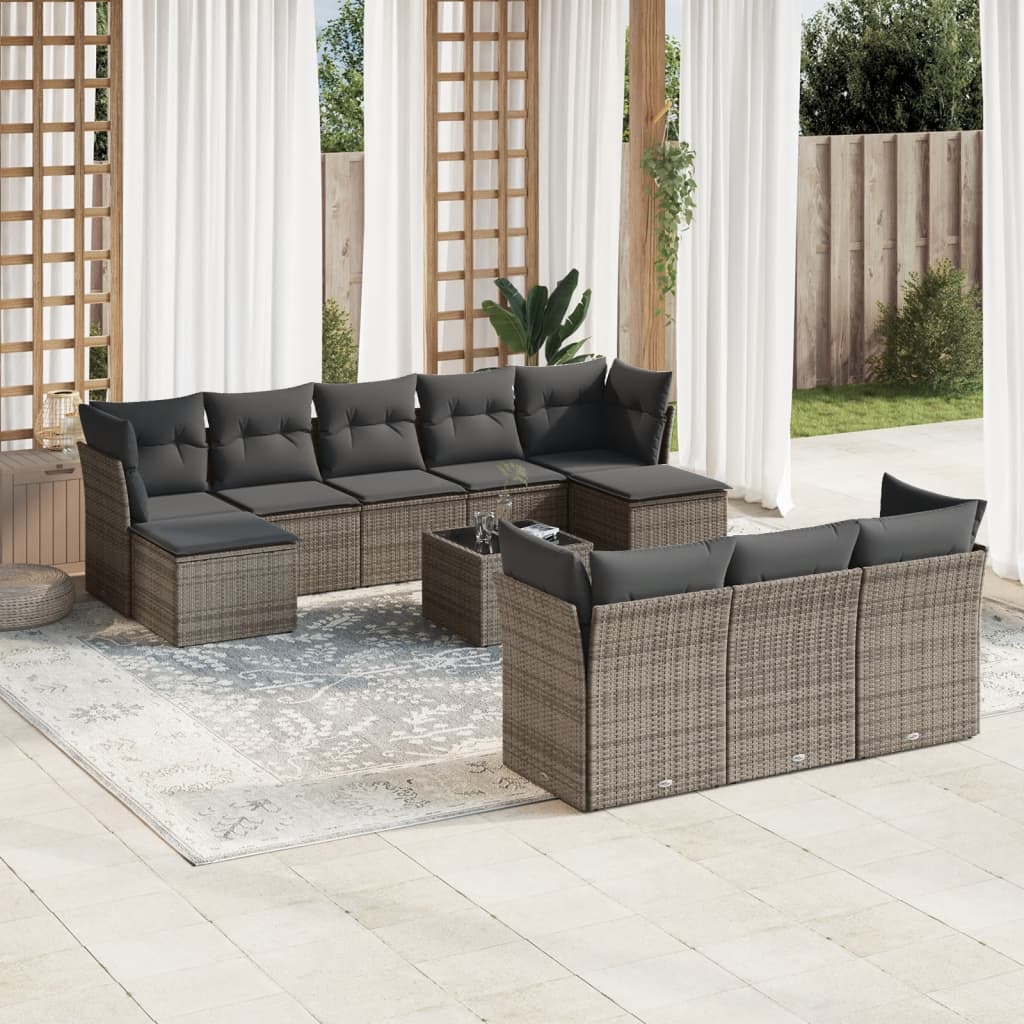 11-delige Loungeset met kussens poly rattan grijs is nu te koop bij PeponiXL, paradijselijk wonen!