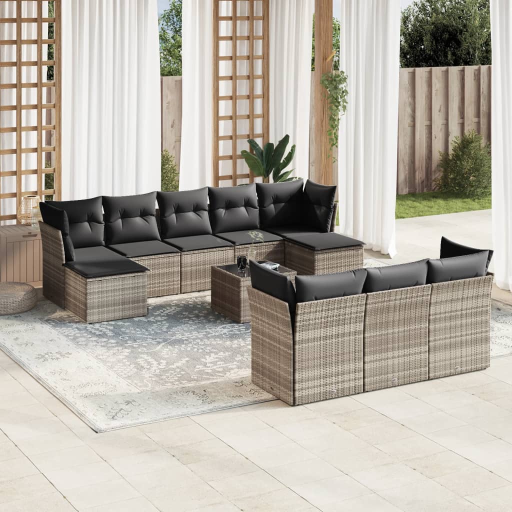 11-delige Loungeset met kussens poly rattan lichtgrijs is nu te koop bij PeponiXL, paradijselijk wonen!