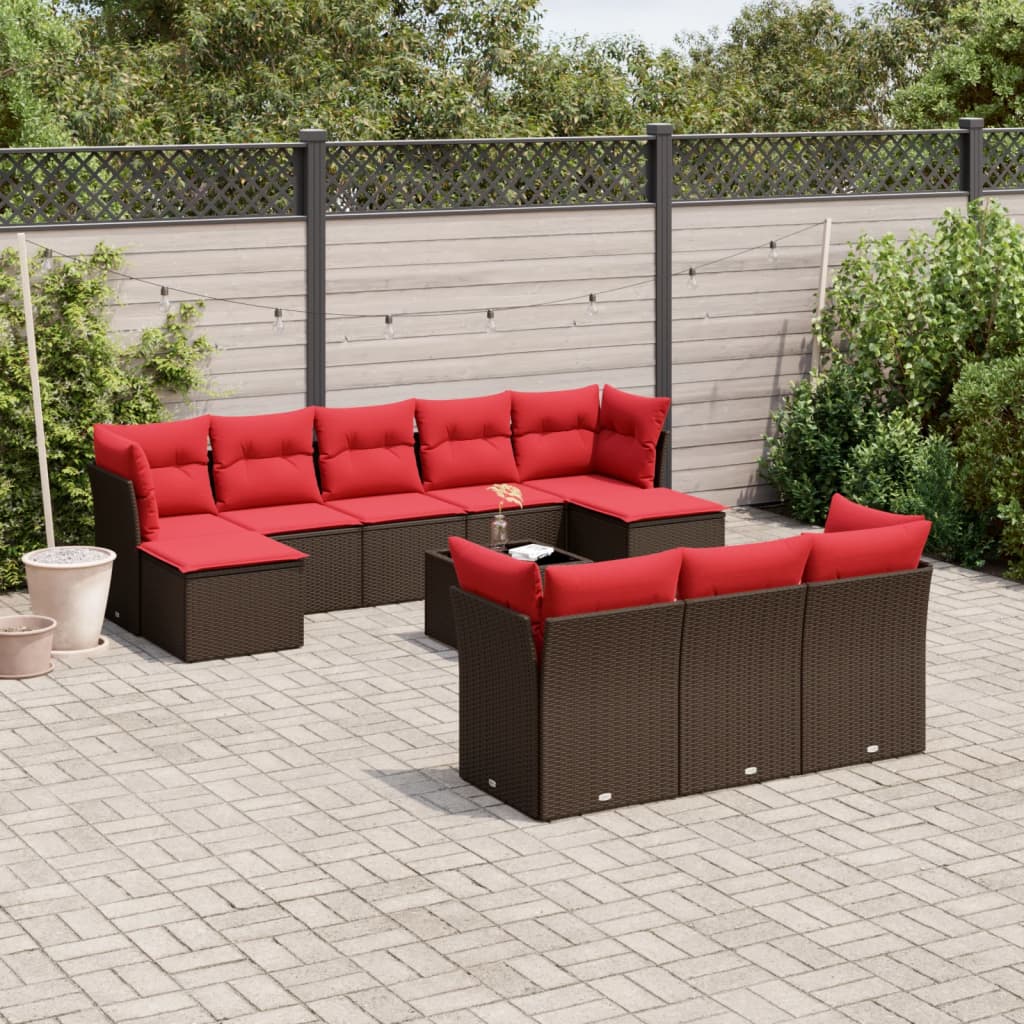 11-delige tuinbankset met kussens, bruin polyrotan is nu te koop bij PeponiXL, paradijselijk wonen!
