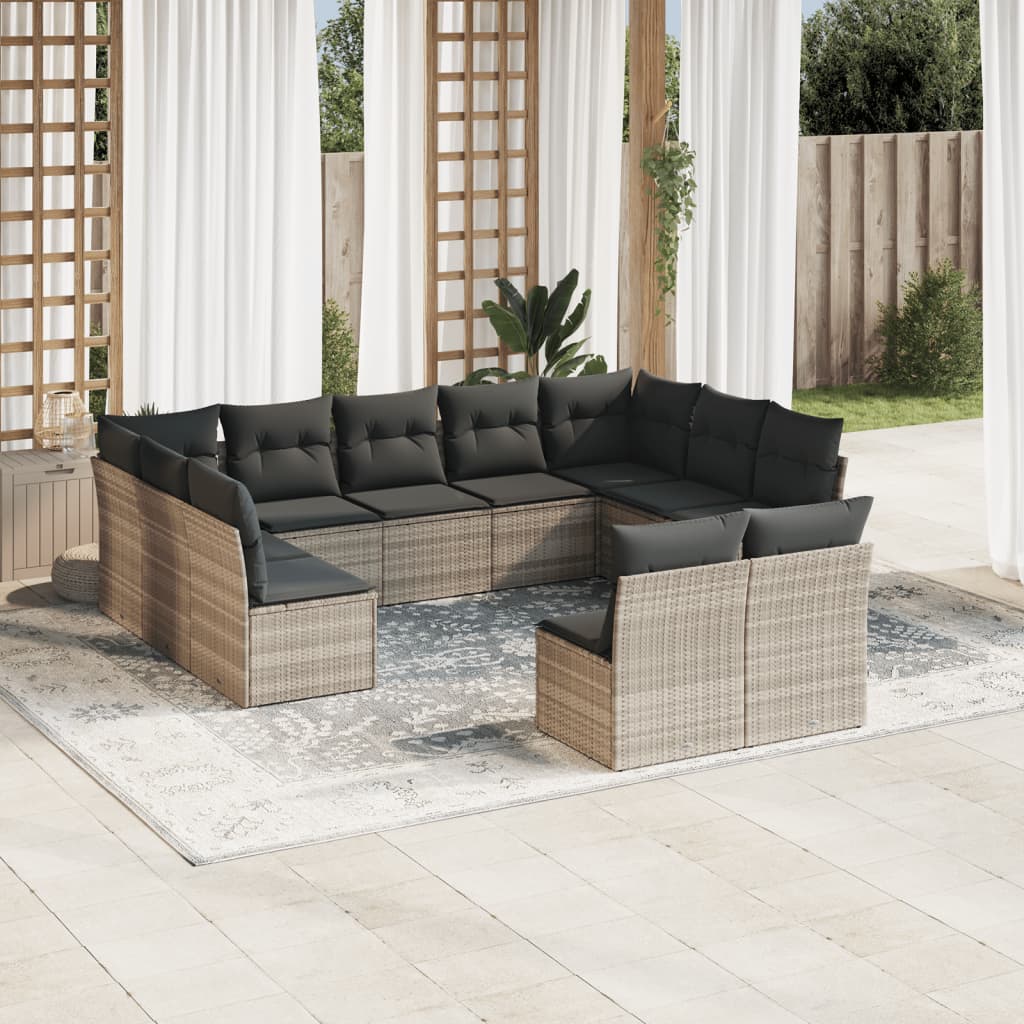 11-delige Loungeset met kussens poly rattan lichtgrijs is nu te koop bij PeponiXL, paradijselijk wonen!