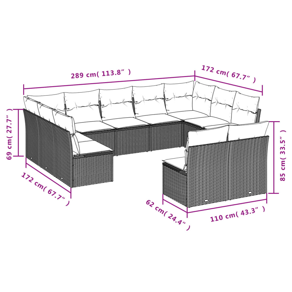 11-delige Loungeset met kussens poly rattan bruin is nu te koop bij PeponiXL, paradijselijk wonen!