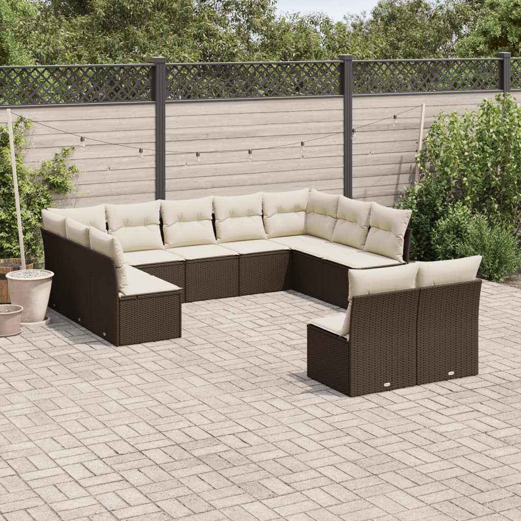 11-delige Loungeset met kussens poly rattan bruin is nu te koop bij PeponiXL, paradijselijk wonen!