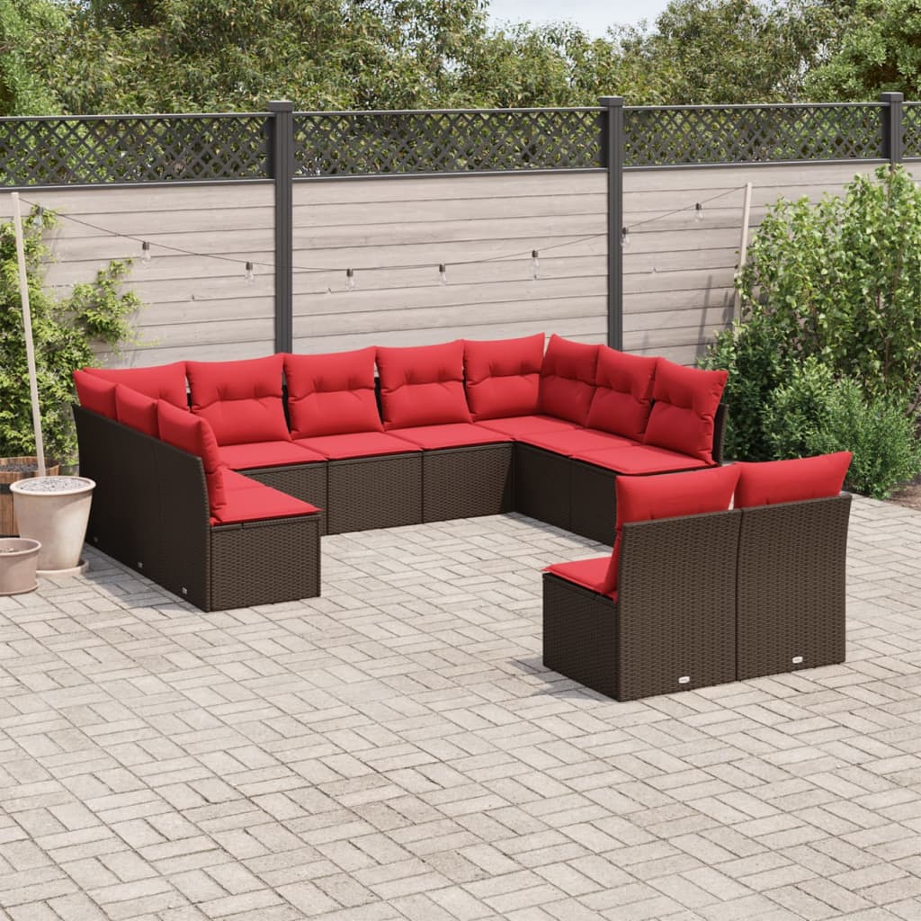 11-delige tuinbankset met kussens, bruin polyrotan is nu te koop bij PeponiXL, paradijselijk wonen!