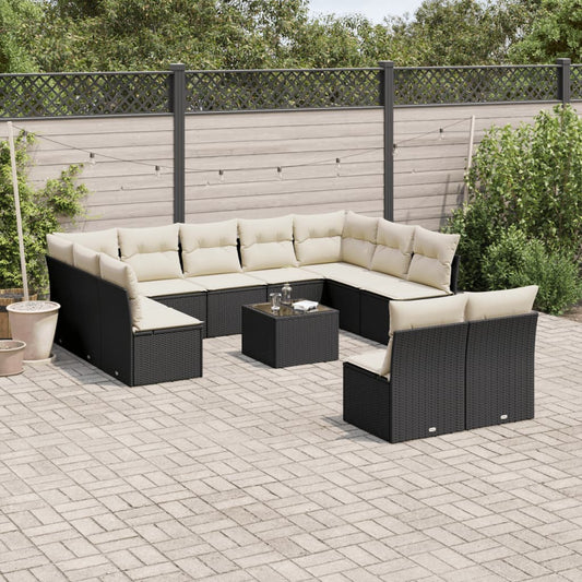 12-delige Loungeset met kussens poly rattan zwart is nu te koop bij PeponiXL, paradijselijk wonen!