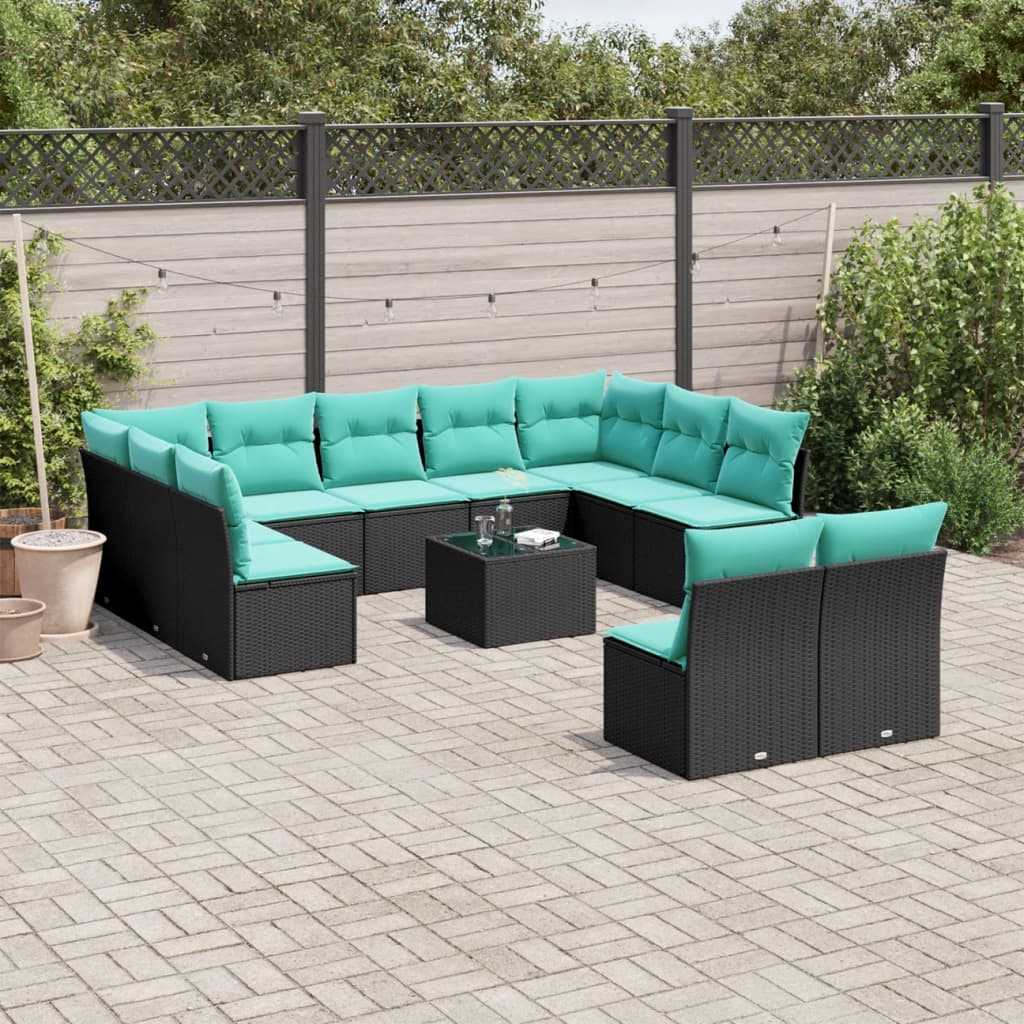 12-delige tuinbankset met kussens van zwart polyrotan is nu te koop bij PeponiXL, paradijselijk wonen!