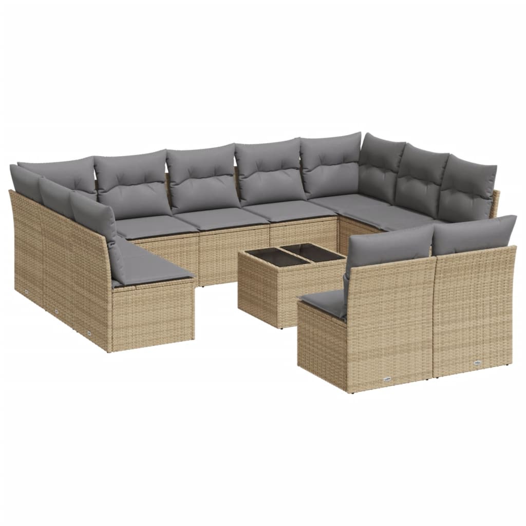 12-delige Loungeset met kussens poly rattan beige is nu te koop bij PeponiXL, paradijselijk wonen!