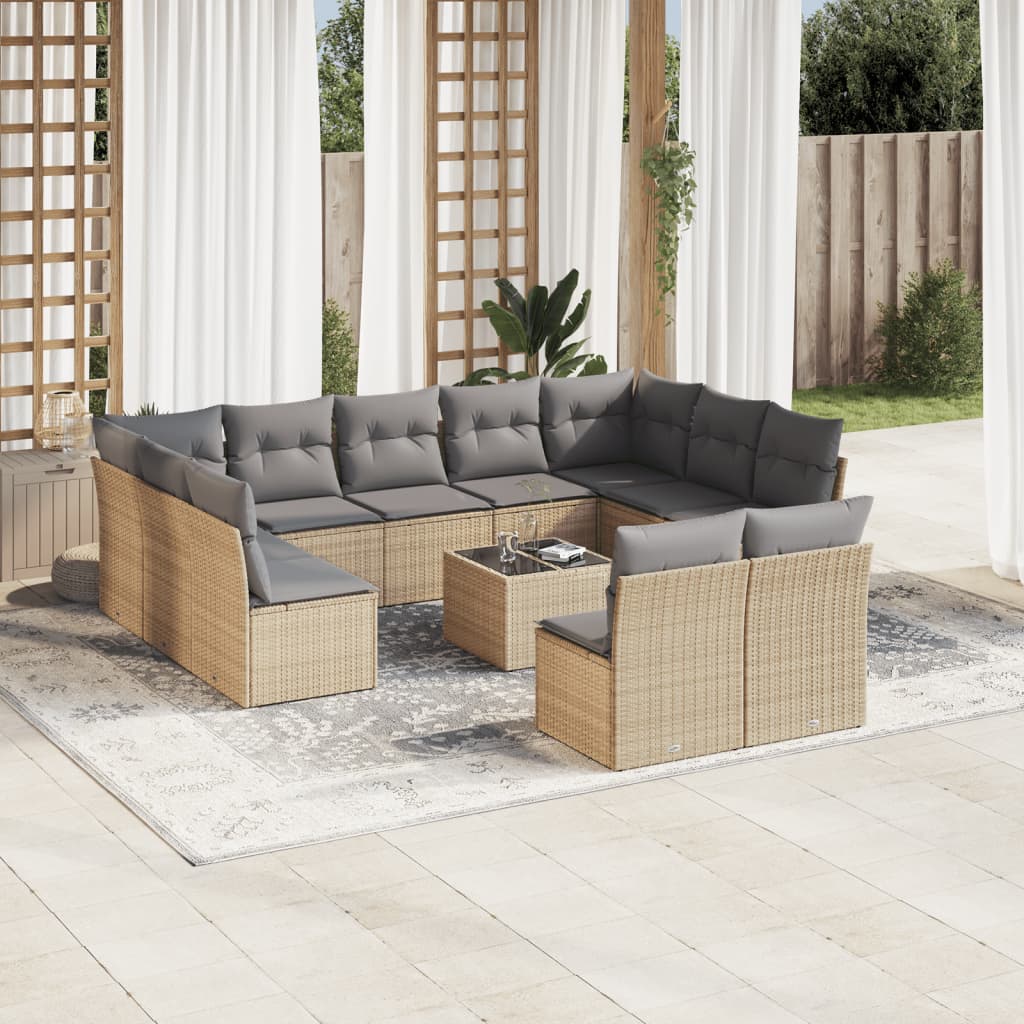 12-delige Loungeset met kussens poly rattan beige is nu te koop bij PeponiXL, paradijselijk wonen!