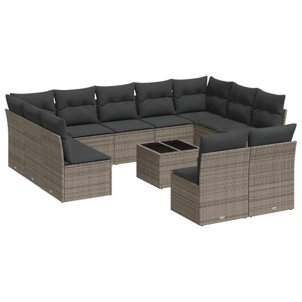 12-delige Loungeset met kussens poly rattan grijs is nu te koop bij PeponiXL, paradijselijk wonen!