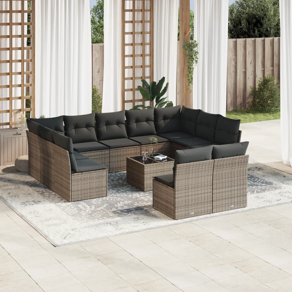 12-delige Loungeset met kussens poly rattan grijs is nu te koop bij PeponiXL, paradijselijk wonen!