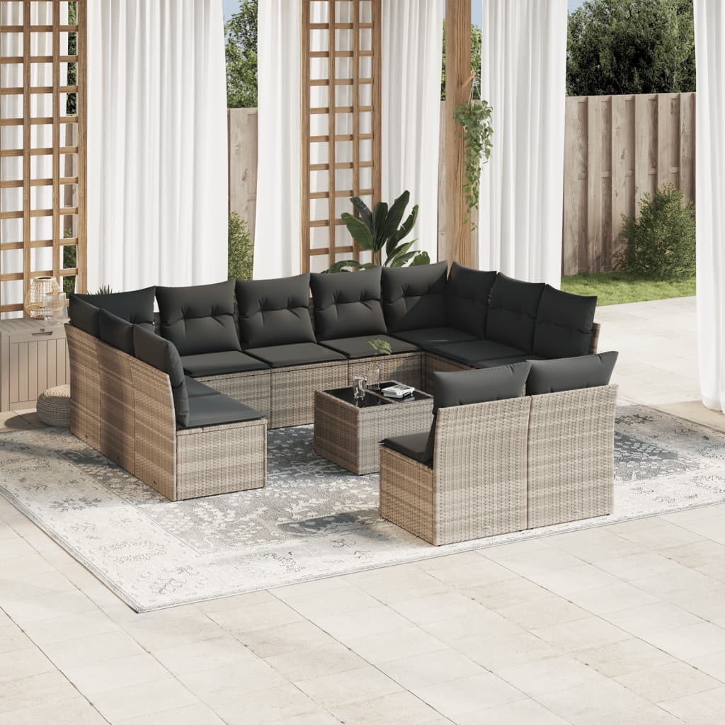 12-delige Loungeset met kussens poly rattan lichtgrijs is nu te koop bij PeponiXL, paradijselijk wonen!