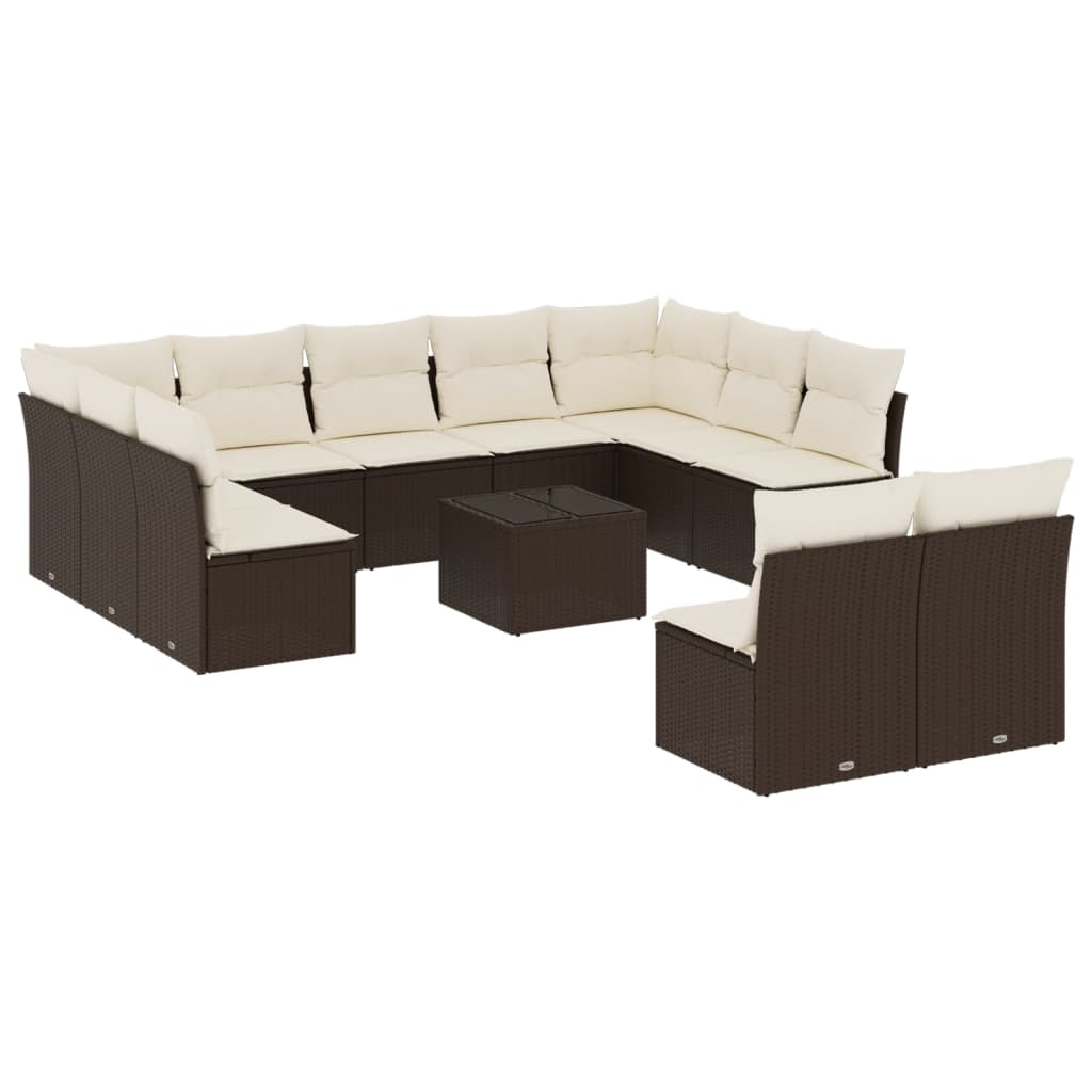 12-delige Loungeset met kussens poly rattan bruin is nu te koop bij PeponiXL, paradijselijk wonen!