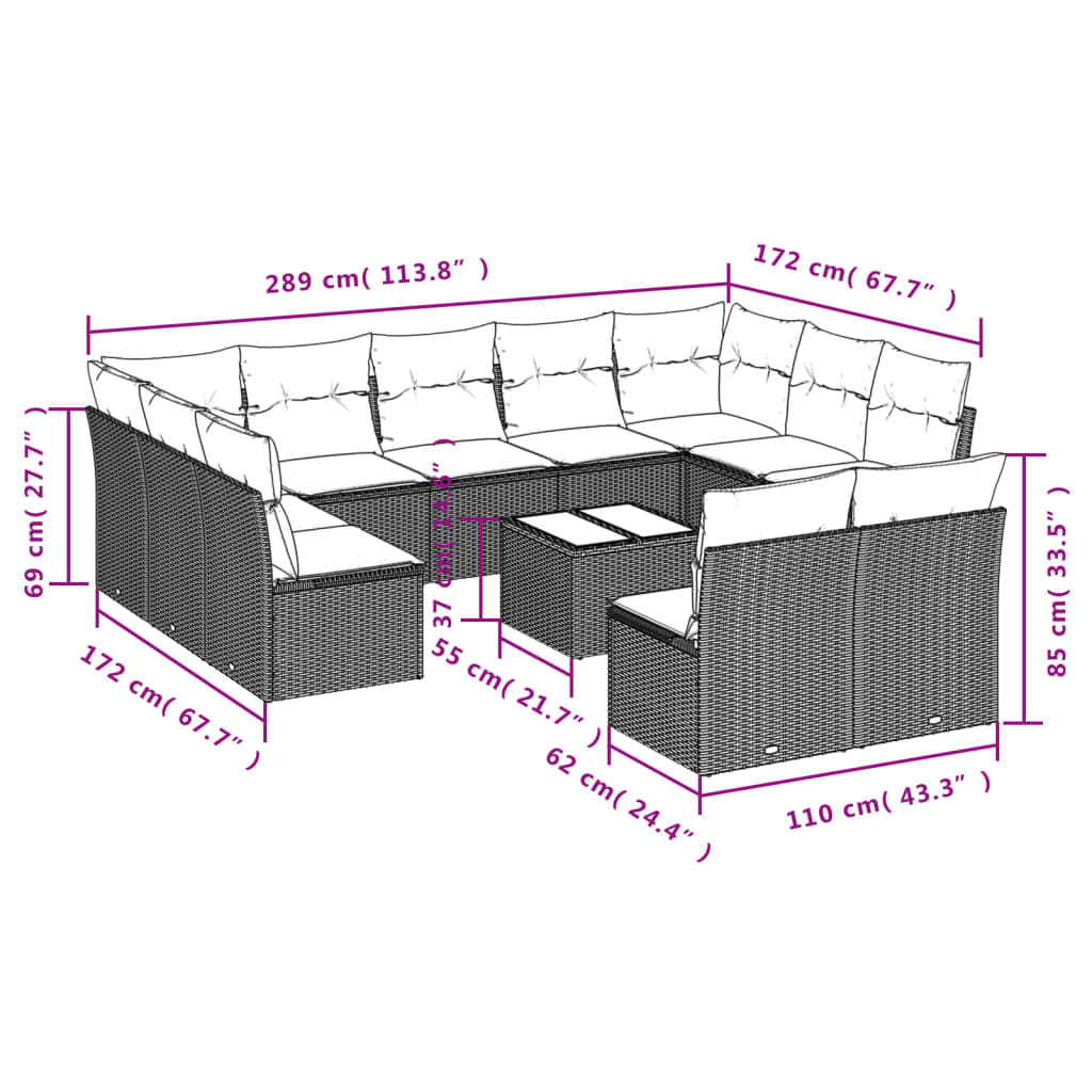 12-delige Loungeset met kussens poly rattan bruin is nu te koop bij PeponiXL, paradijselijk wonen!