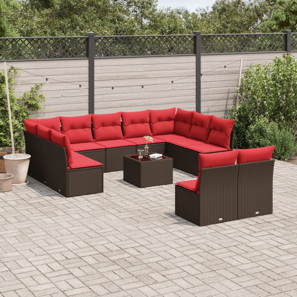 12-delige tuinbankset met kussens, bruin polyrotan is nu te koop bij PeponiXL, paradijselijk wonen!