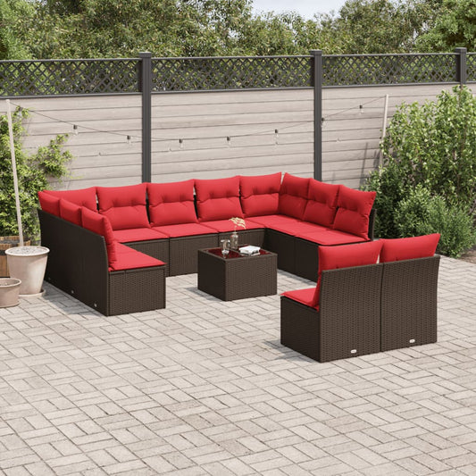 12-delige tuinbankset met kussens, bruin polyrotan is nu te koop bij PeponiXL, paradijselijk wonen!