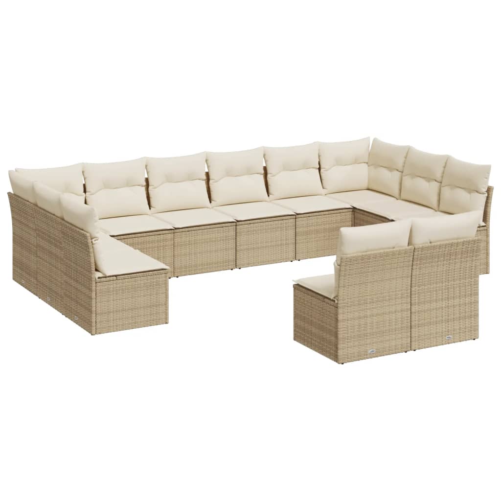 12-delige Loungeset met kussens poly rattan beige is nu te koop bij PeponiXL, paradijselijk wonen!