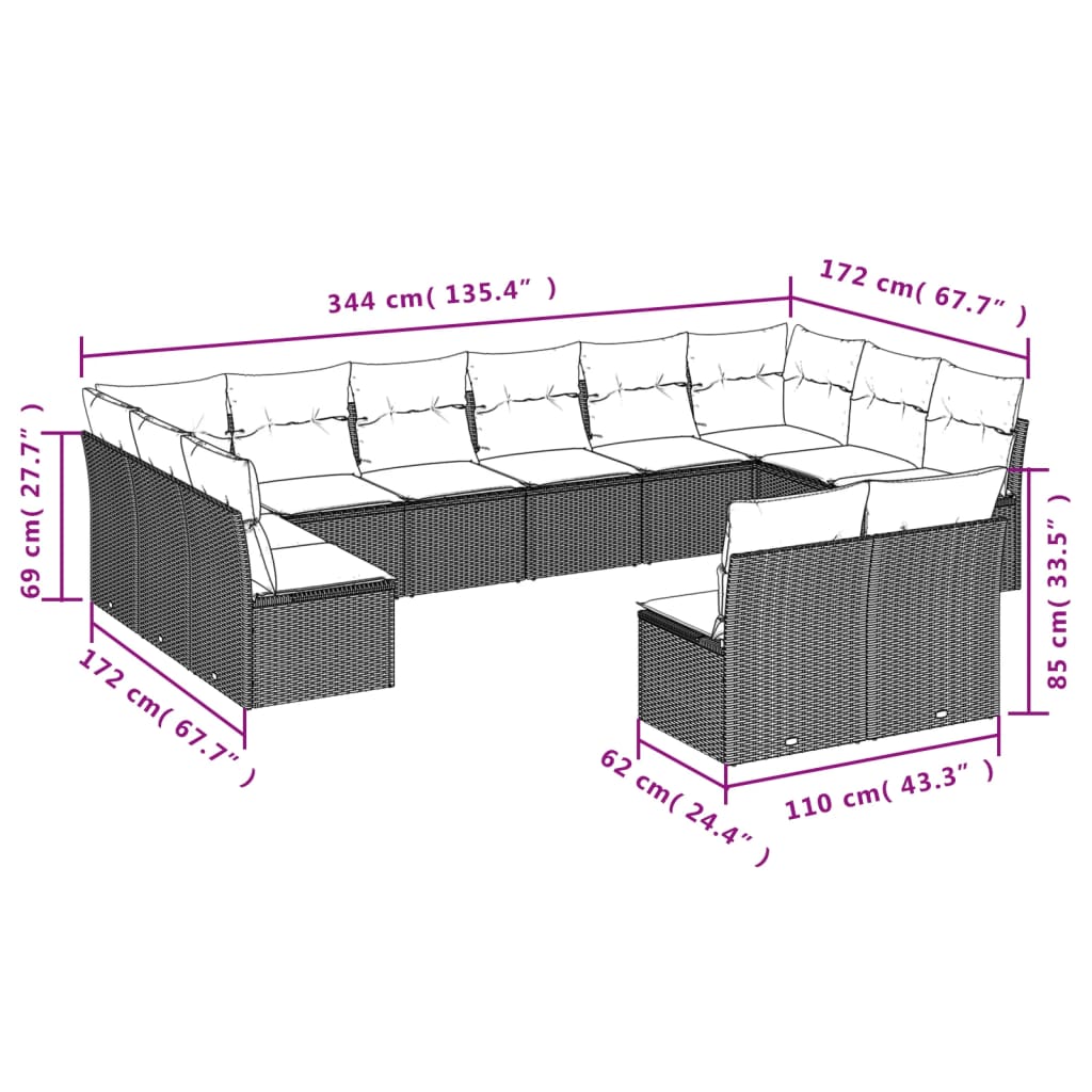 12-delige Loungeset met kussens poly rattan beige is nu te koop bij PeponiXL, paradijselijk wonen!