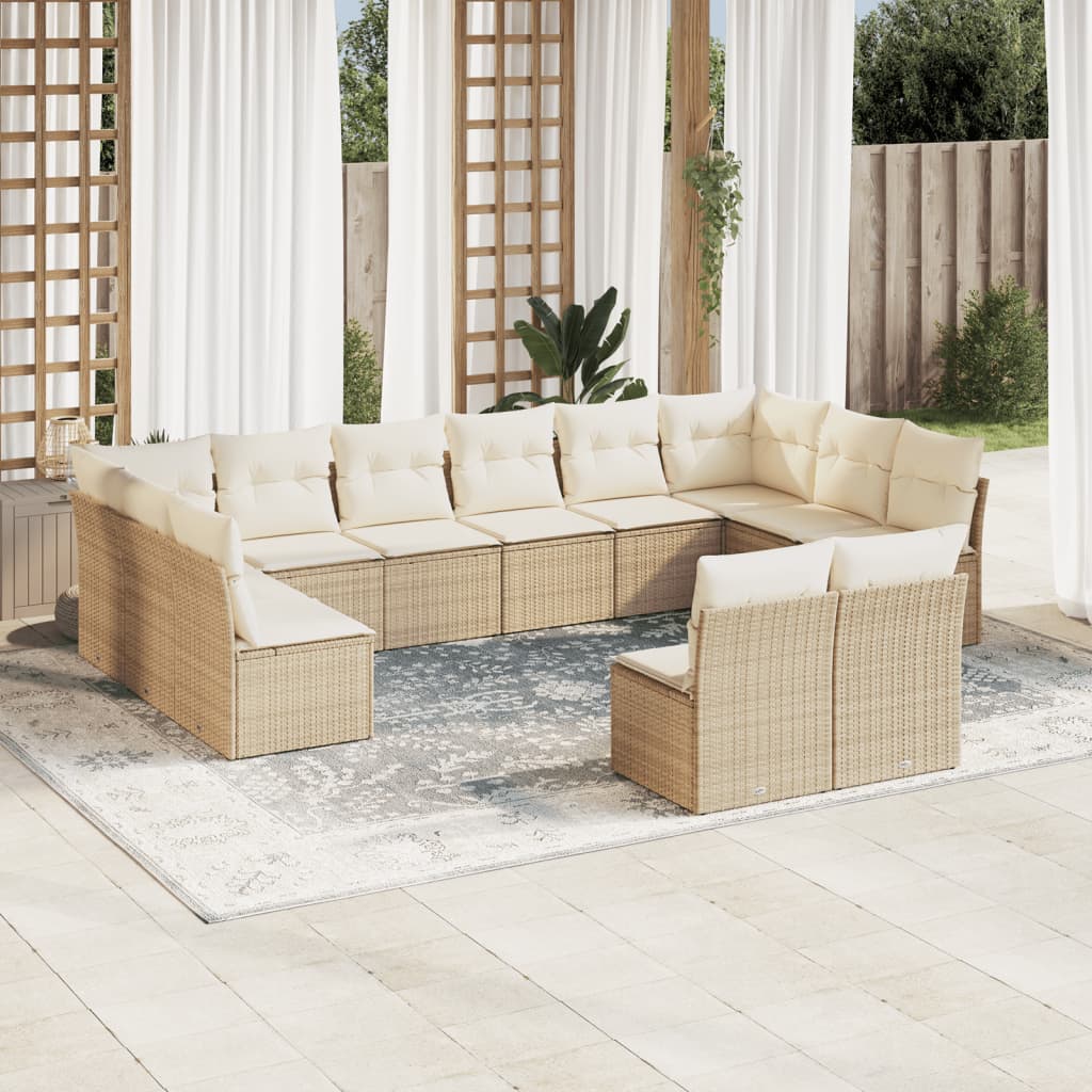 12-delige Loungeset met kussens poly rattan beige is nu te koop bij PeponiXL, paradijselijk wonen!