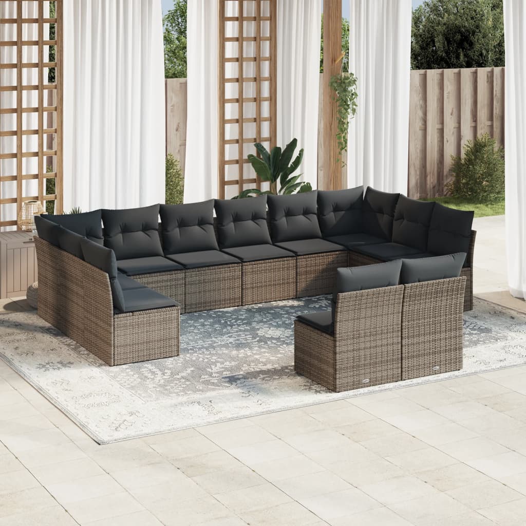 12-delige Loungeset met kussens poly rattan grijs is nu te koop bij PeponiXL, paradijselijk wonen!