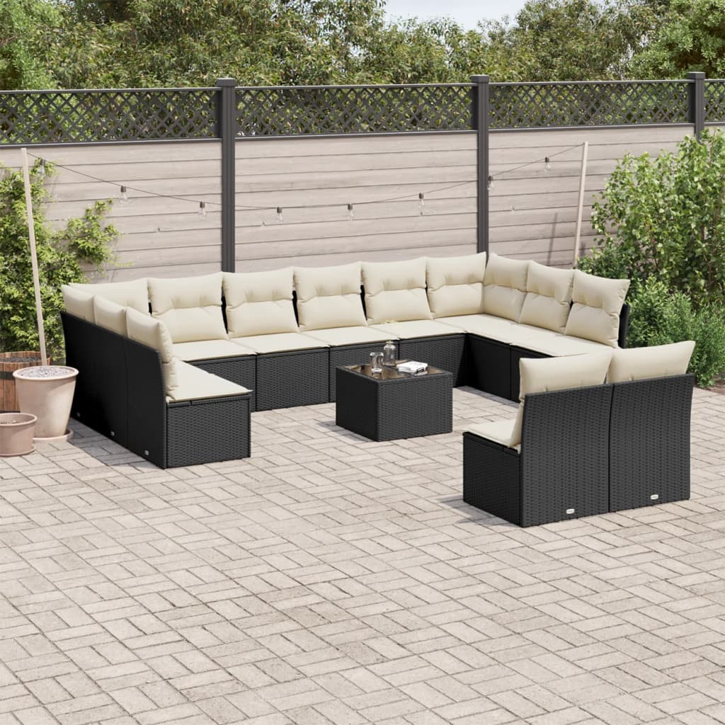 13-delige Loungeset met kussens poly rattan zwart is nu te koop bij PeponiXL, paradijselijk wonen!