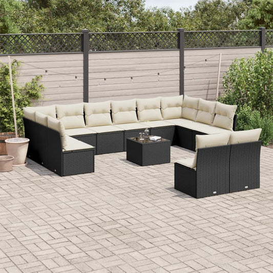 13-delige Loungeset met kussens poly rattan zwart is nu te koop bij PeponiXL, paradijselijk wonen!