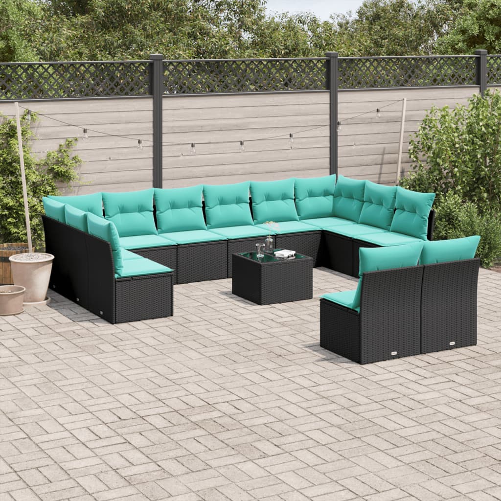 13-delige tuinbankset met kussens van zwart polyrotan is nu te koop bij PeponiXL, paradijselijk wonen!