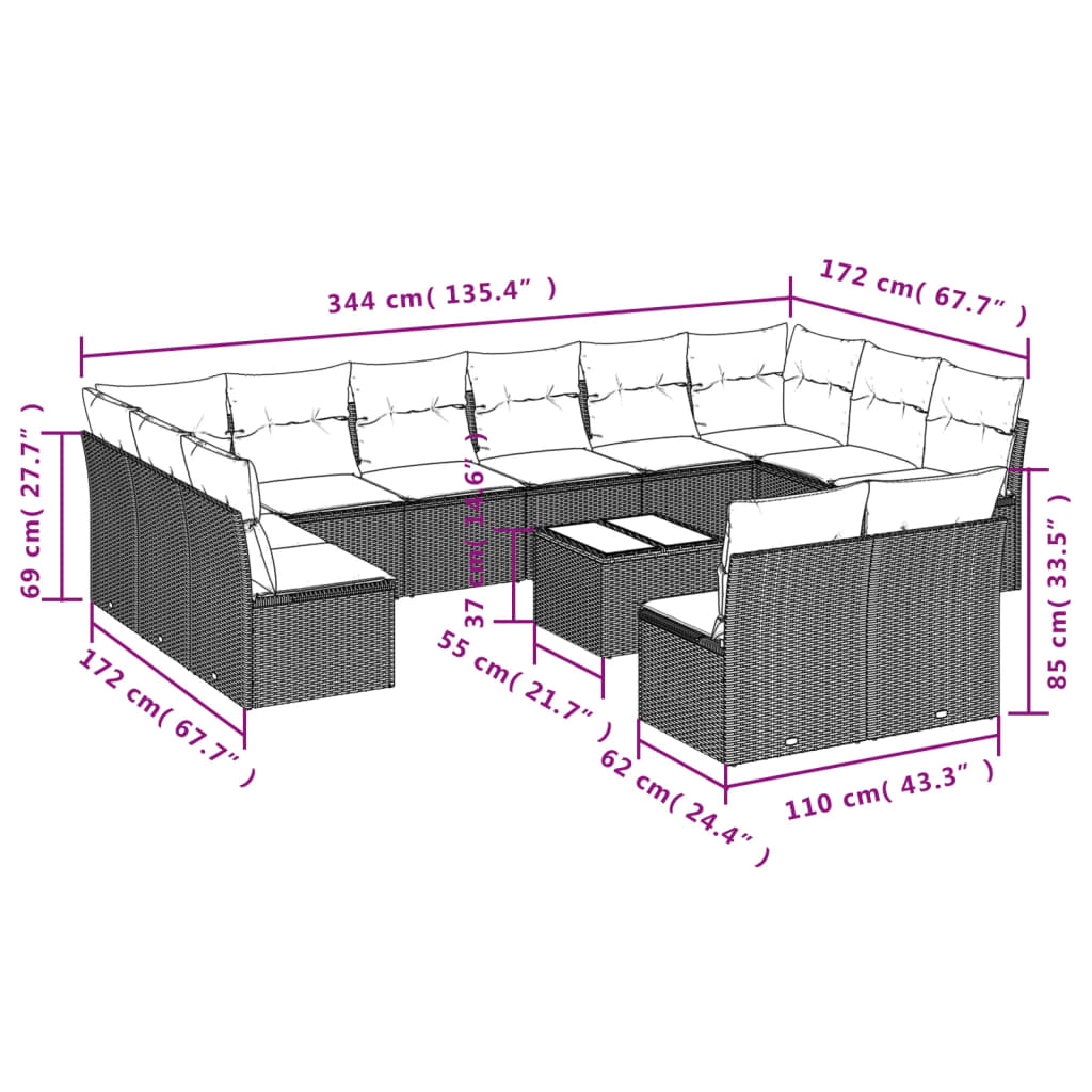 13-delige Loungeset met kussens poly rattan grijs is nu te koop bij PeponiXL, paradijselijk wonen!