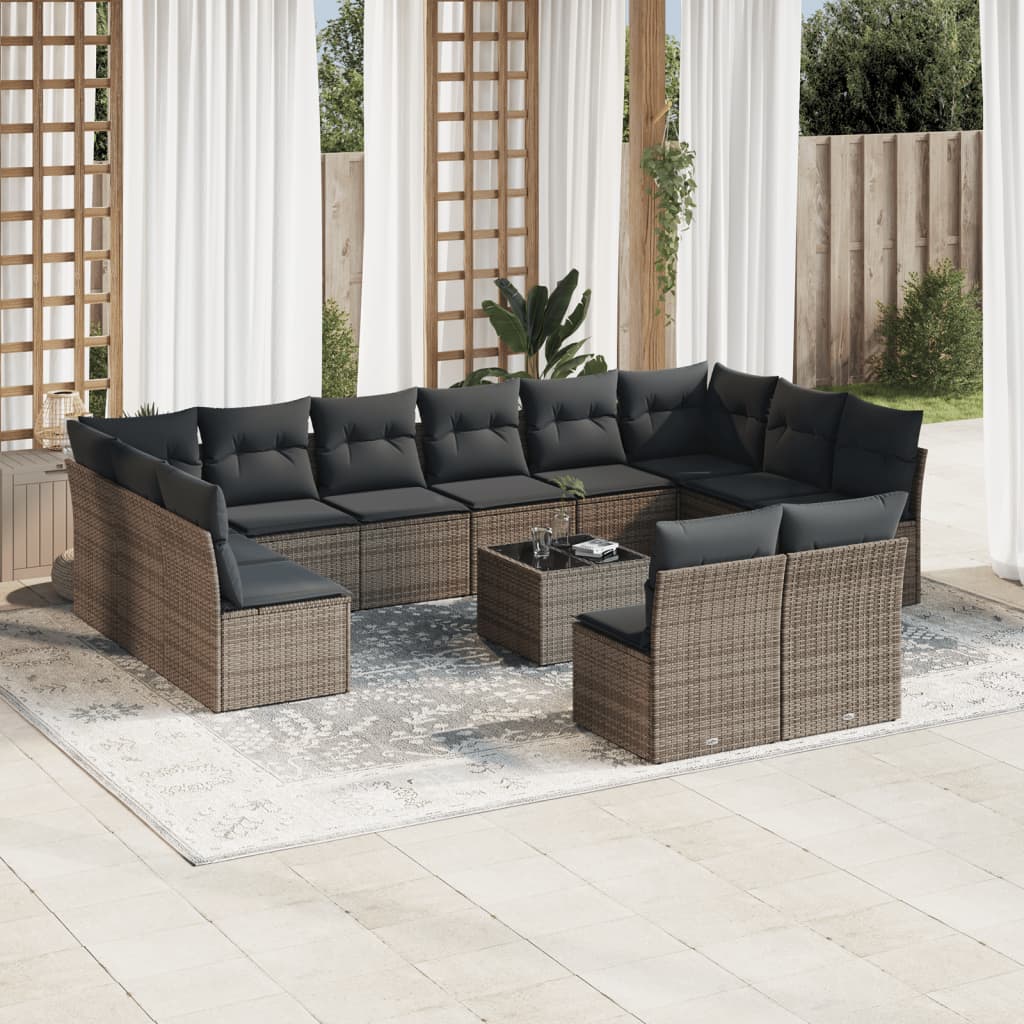 13-delige Loungeset met kussens poly rattan grijs is nu te koop bij PeponiXL, paradijselijk wonen!