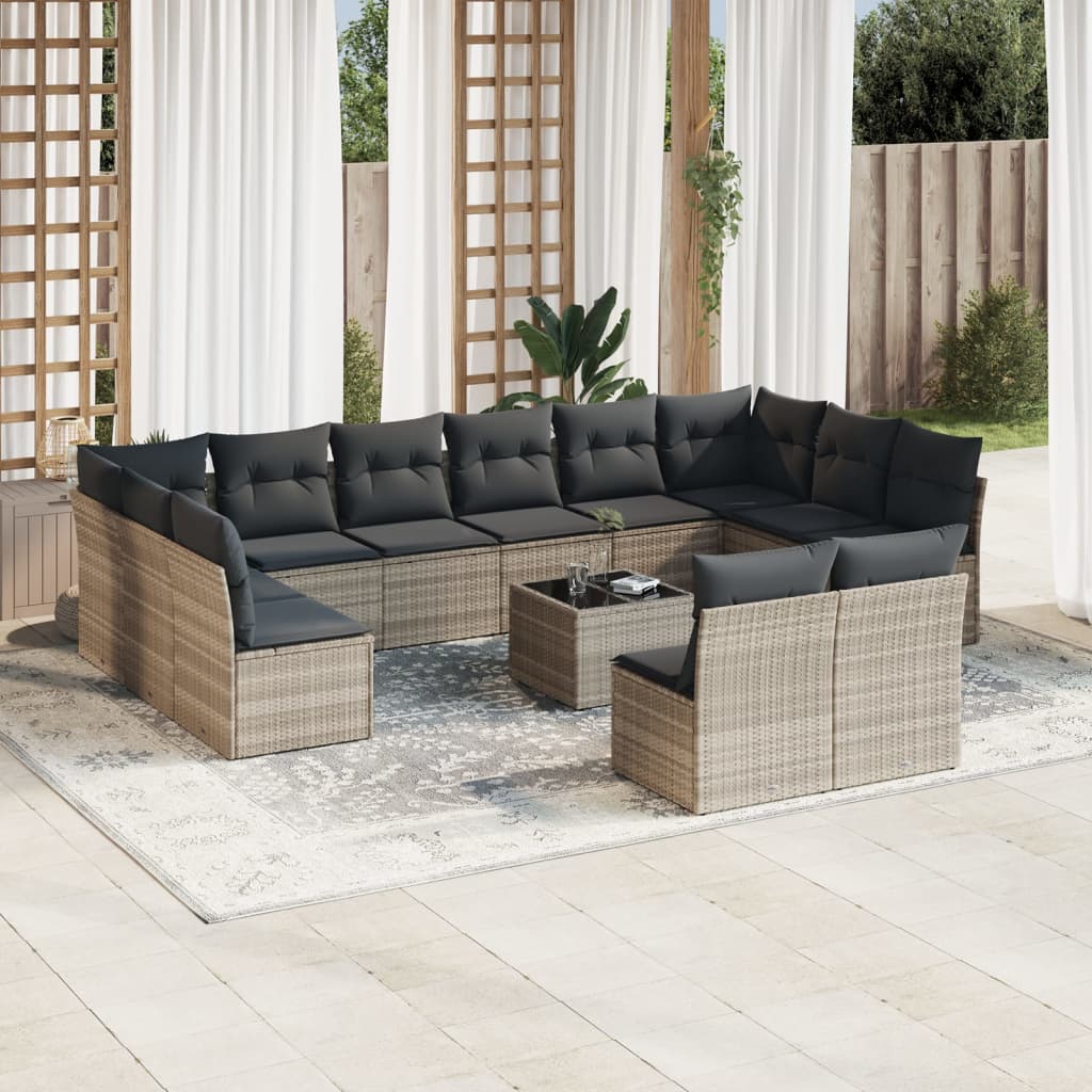 13-delige Loungeset met kussens poly rattan lichtgrijs is nu te koop bij PeponiXL, paradijselijk wonen!