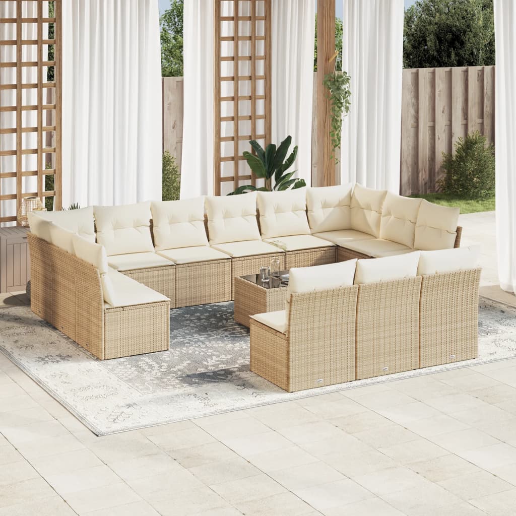 14-delige Loungeset met kussens poly rattan beige is nu te koop bij PeponiXL, paradijselijk wonen!